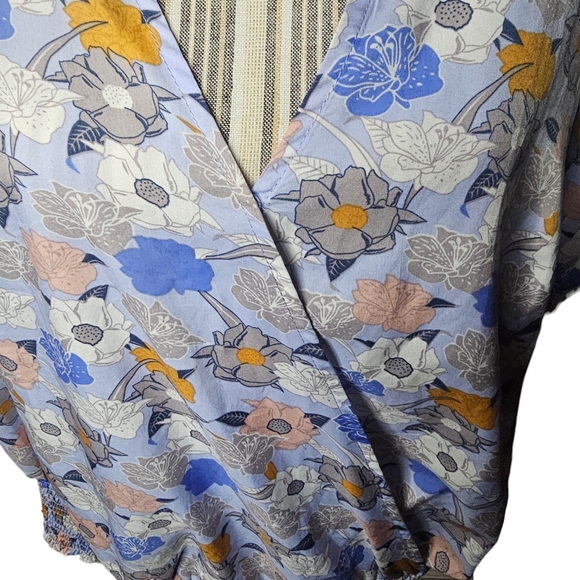 Melloday women's blue floral print long-sleeved top size L - Picture 4 of 7